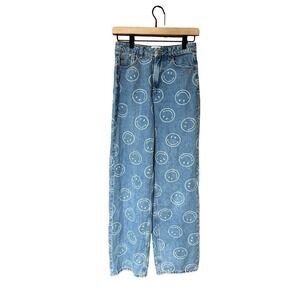 Smiley x H&M smiley Face Wide Leg Straight Leg Smiley Face denim Jeans Size 0